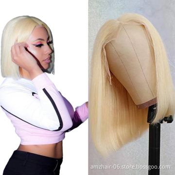 Cheap Short Blonde 613 Colored Bob Wig For Black Women Human Hair Swiss Hd Lace Frontal Closure Wig 150% Density Lace Front Wig
